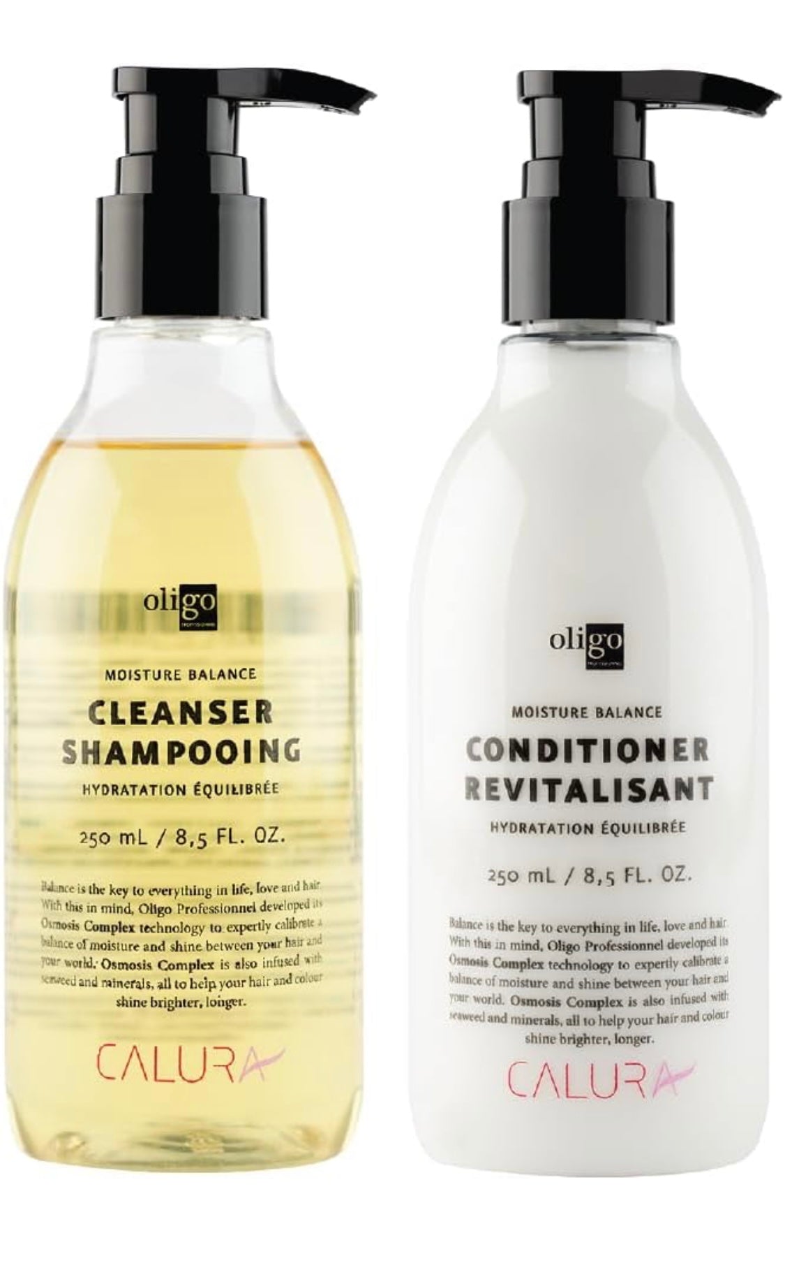Oligo Professionnel - Calura Moisture Balance Cleanser & Conditioner - Sulfate free - Vegan - Paraben free - Color safe - Shine - Hydrating formula for dry hair - 8.5oz DUO BUNDLE