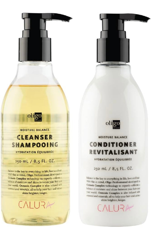 Oligo Professionnel - Calura Moisture Balance Cleanser & Conditioner - Sulfate free - Vegan - Paraben free - Color safe - Shine - Hydrating formula for dry hair - 8.5oz DUO BUNDLE